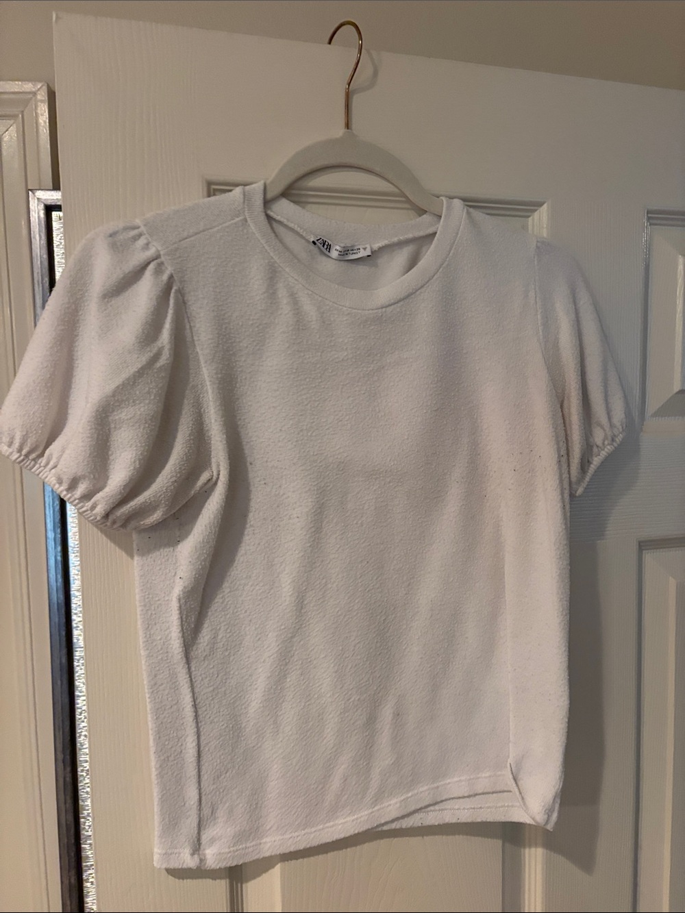 Zara White Puff Sleeve Short Sleeve Tee